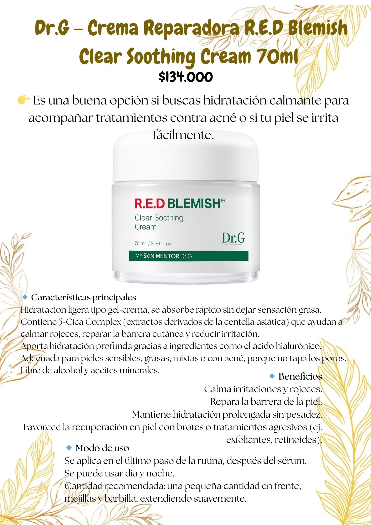 Dr.G - Crema Reparadora R.E.D Blemish Clear Soothing Cream 70ml
